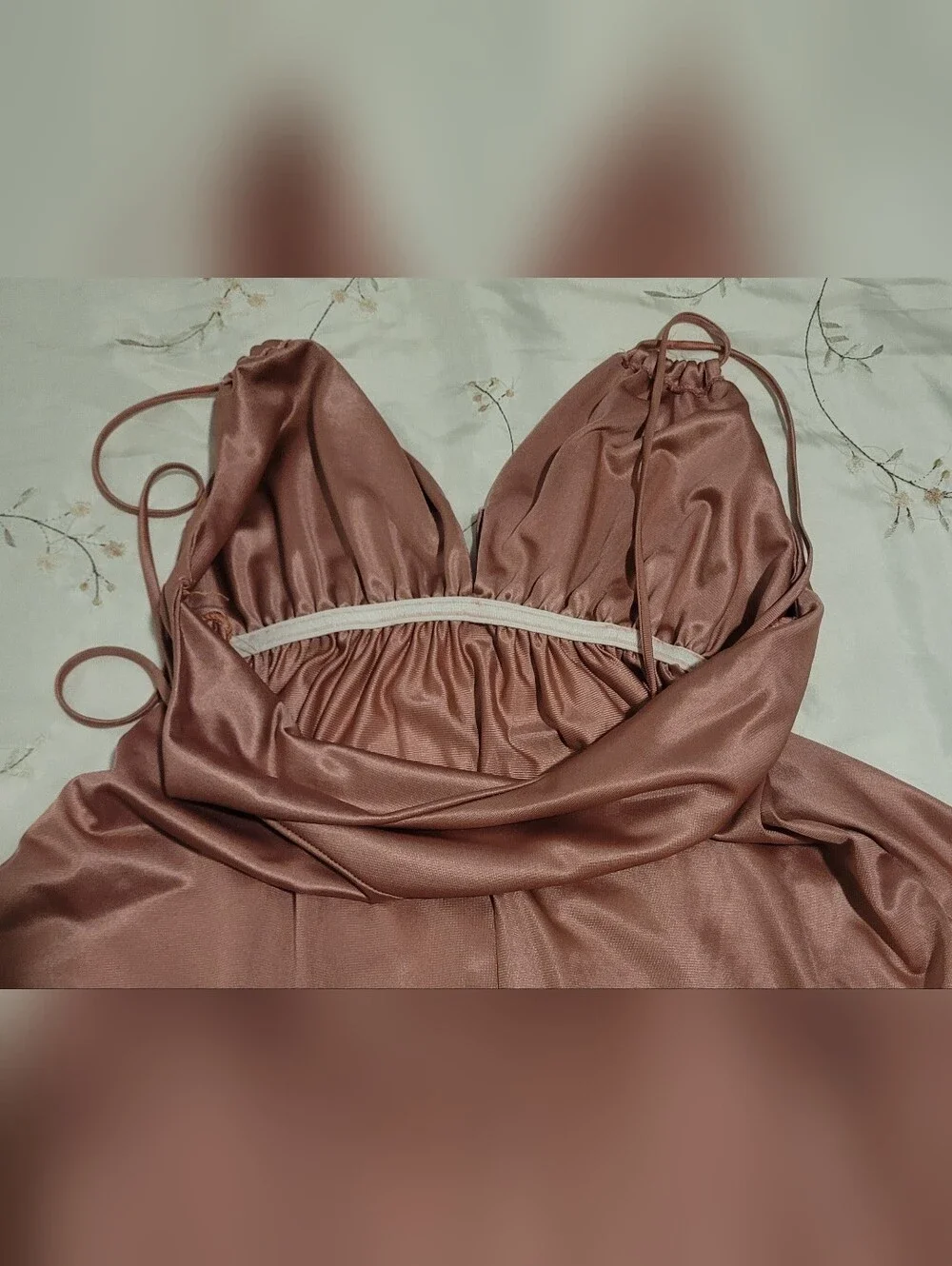 ​Vintage 70s Lingerie Nylon Empire Waist Maxi Nightgown Dusty Rose M - Picture 7 of 15